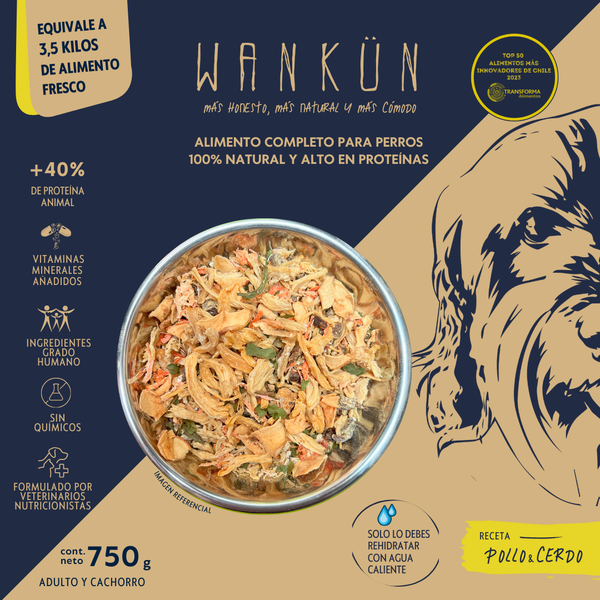 Wankün - Alimento para perros adultos - Receta pollo y cerdo (750 grs)