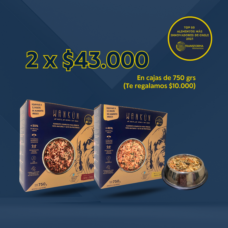 Wankün Pack Doble - Alimento para perros adultos y cachorros - Cajas 750 grs